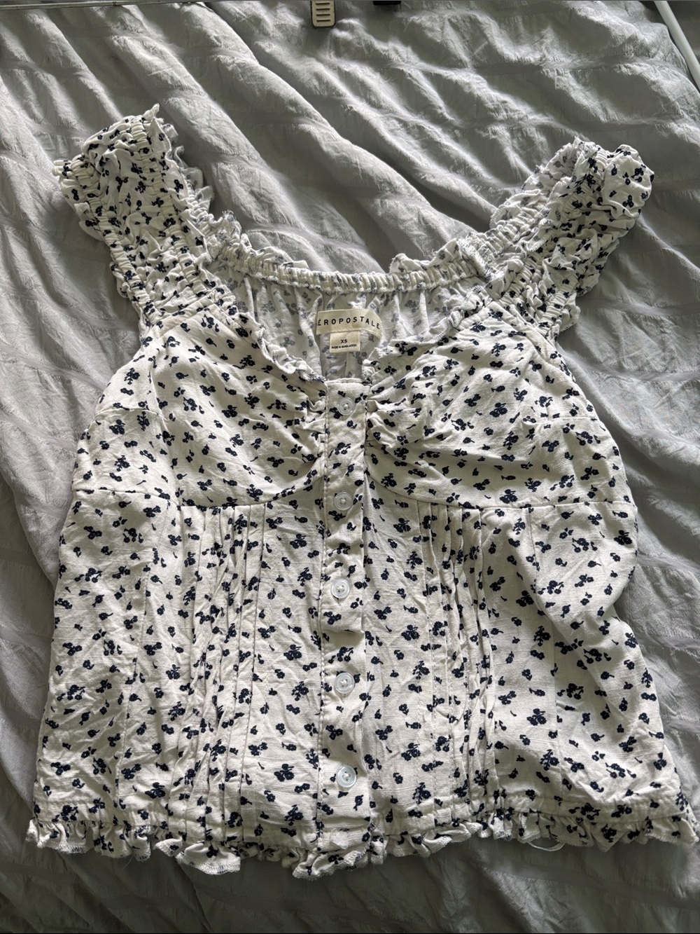 Aeropostale White Tank with Black Floral Print and Button Front